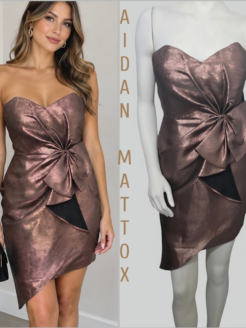 Aidan Mattox Dusty Rose Strapless Metallic Cocktail Dress Size 4 NWT